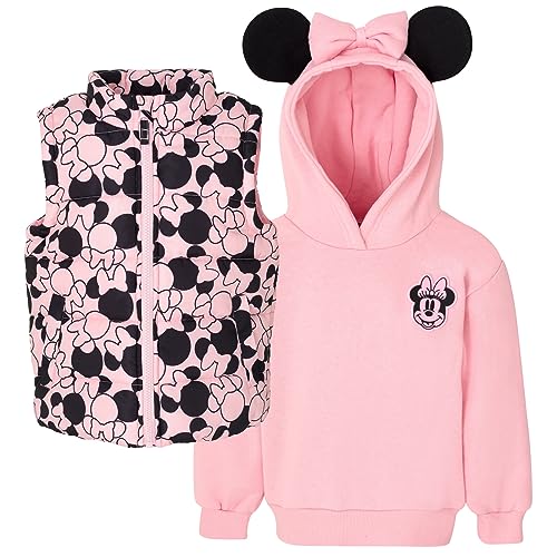 Disney Minnie Mouse - Chaleco con cierre para niñas, chamarra y sudadera con capucha para niños pequeños, Rosado, 3 Años