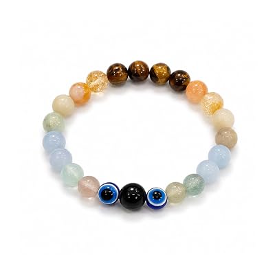 Sri Mandir Mithun (Gemini) Rashi Bracelet | Tiger’s Eye, Citrine, Amazonite, Blue Lace Agate, Fluorite, Evil Eye | Boosts Intellect, Adaptab