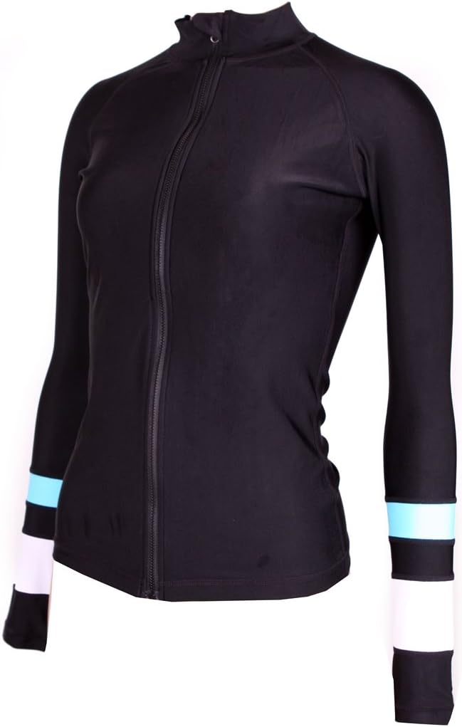 Women's Long-Sleeve Zipper Front Rashguard Swim Shirts Surf Top X-Large Black