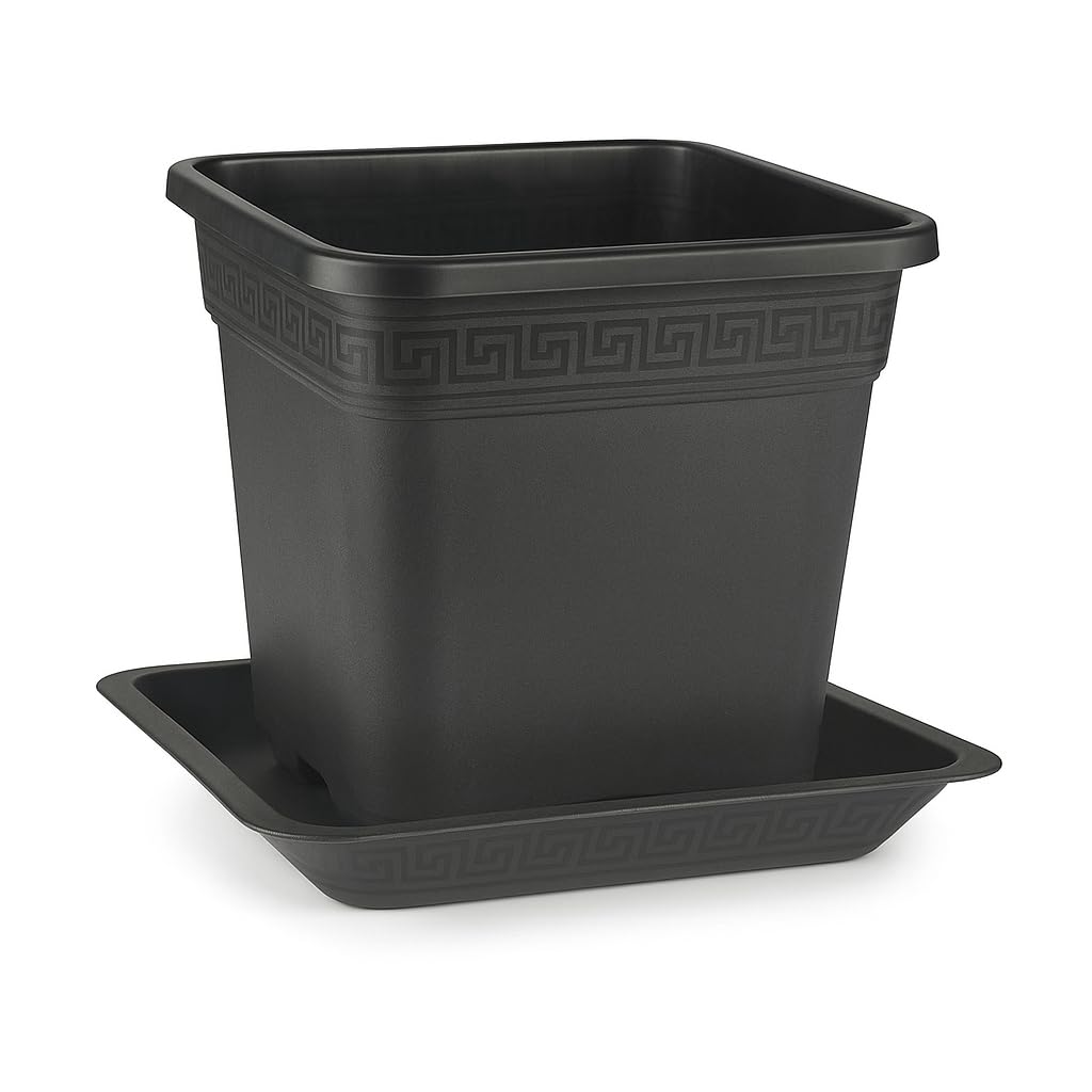 Easy Act Topf viereckig 6L (20,5 x 20,5 x 22cm) mit Untersetzer | Pflanztopf, Blumentopf, Pflanzkübel, Vierkant-Topf, Anzucht, Pflanzgefäß Anzuchttopf Auffangschale