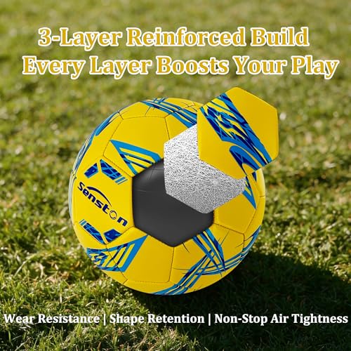 Image of Senston Soccer Ball Size 5 with Pump for Adults | Durable PVC Training Football,Thickened Nylon Winding and Butyl Bladder for Shape Retention - High Value Soccer Set