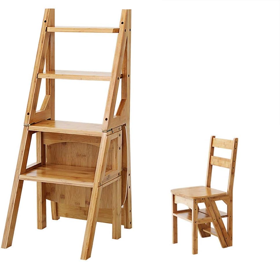 DASHADAO Indoor Climbing Stool,Folding Portable Ladder Step Stool Folding High Chair Staircase Stepladder Bamboo Dual-Use Climb 4-Step Ladder Widened Safety Portable Flower Rack Shoe Bench