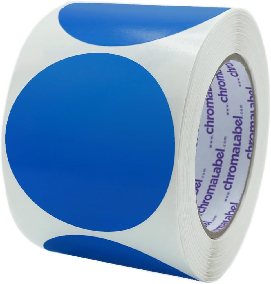 ChromaLabel 3 Inch Round Blue Stickers, High Visibility Round Colored Stickers, Permanent Adhesive Labels - 500 Colored Sticky Dots per Roll, Dark Blue Label