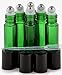 Vivaplex, 6, Green, 10 ml Glass Roll-on Bottles with Stainless Steel Roller Balls - .5 ml Dropper included