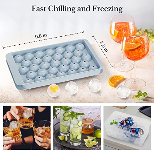 Zimmoo Ice Cube Tray, Round Ice Cube Trays For Freezer With Lid & Bin, 1.2 In X 99 Pcs Sphere Ice Ball Maker Molds Circle Ice Tray For Whiskey Cocktails Drinks (3 Trays 1 Ice Container And Scoop) #TOP5