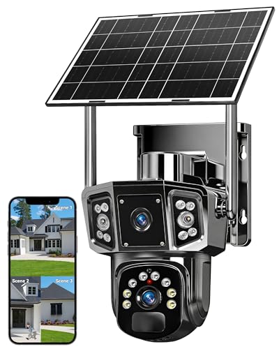KEPEAK Solar Security Camera Wireless Outdoor, Dual Lens PTZ WiFi System, Panoramic View, 10x Zoom, PIR Human Detection, Color Night Vision, Waterproof