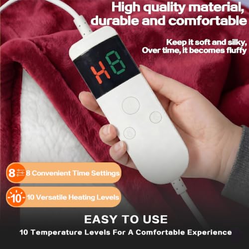 Image of Wearable Heated Blanket With Sleeves & Foot Pocket, Heated Throw Blankets Fast Heating Blanket With 10 Heat Settings Auto Shut Off Over-Heat Protection-Warm Gift, Machine Washable, 52 inch*72 inch+18 inch