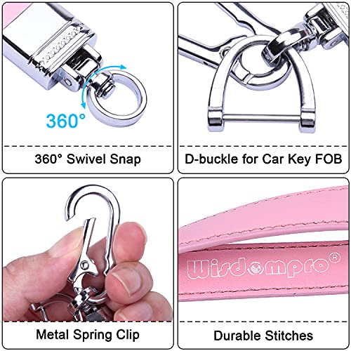 Wisdompro Genuine Leather Car Keychain, Universal Heavy Duty Key Fob Keychain Leather Key Chain Holder With 3 Keyrings And 1 Screwdriver For Men And Women - Pink #TOP2