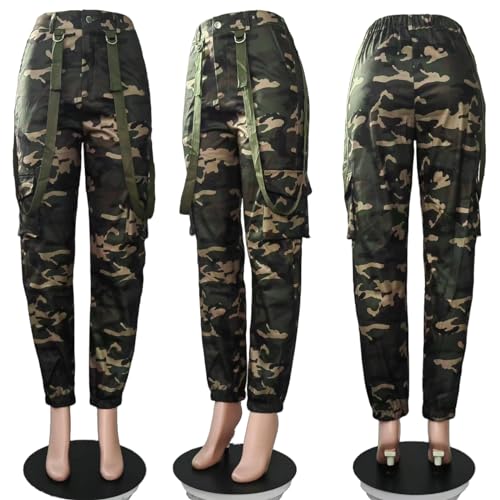 Vakkest Womens Camo Cargo Pants Army Fatigue Jogger Camouflage High Waist Trouser Clubwear Y2K Sweatpants with Belt4