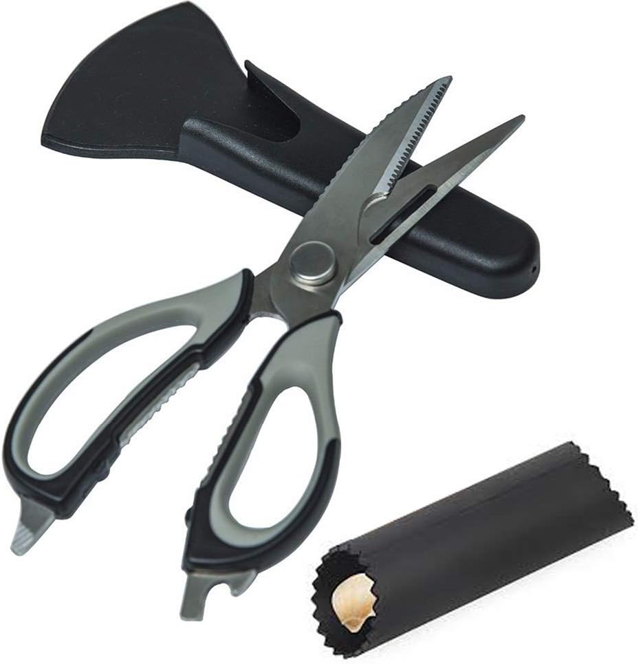 Multifunction Kitchen Scissors [GOONTING] Multipurpose Stainless Steel Kitchen Shears 7in1 Heavy Duty Kitchen Scissors Dishwasher Safe PLUS Garlic Peeler by Magnetor Plus (Black)