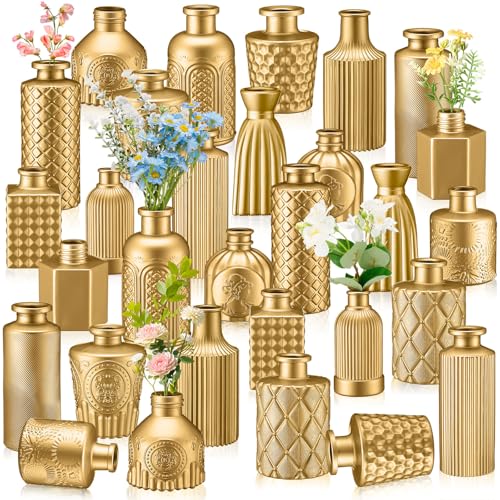 Yaomiao 30 Pcs Vases Bulk Colored Flower Glass Bud...