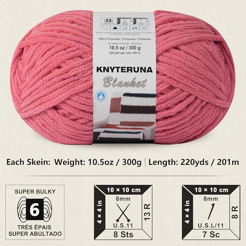 Image of #6 Super Bulky Blanket Yarn for Crocheting - 4 Skeins(Each 10.5oz /300g, 220yds /201m), Chunky Chenille Thick Plush Big Soft Yarn for Crocheting Knitting Blankets, Terracotta Rose