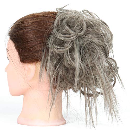 MSBELLE 1Pack Synthetic Fiber Curly Messy Hair Rings Scrunchies Hair Bun Updo Hair Pieces Hair Extensions Ponytail for Women and Girls Dark Grey(6AH613#)