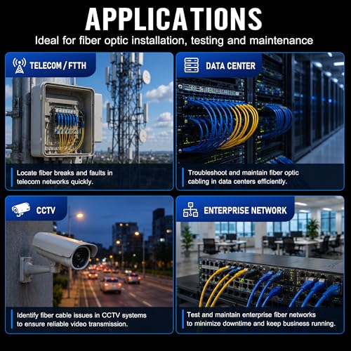 Image of Fiber Optic Visual Fault Locator Kit, Red Light Fiber Tester for Single Mode and Multimode Cable, VFL Pen Compatible with SC ST FC LC Connectors, Network Maintenance Test Tool