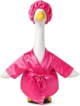 holoith Lady Bathrobe Porch Goose Outfits, Pink, 23 inch Cement Gooses Set | Summer Porch Goose Statue Clothes, Pink Bathrobe, Pink Shower Cap, Lawn Yard Garden Patio Decor