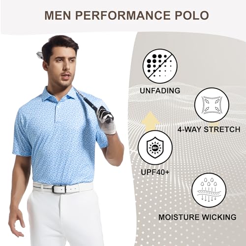 Image of Damipow Premium Golf Shirts for Men Dry Fit Performance Polo Short Sleeve Collared Shirt