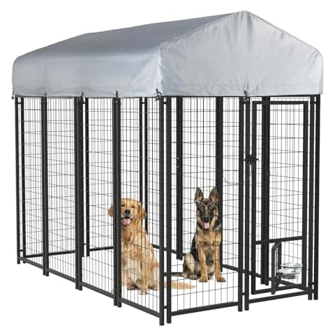 LEMBERI 8x4x6 FT Outdoor Dog Kennel for Large Dogs, Heavy Duty Welded Wire Steel Dog Playpen Fence with Secure Lock, Pet Pen with UV-Resistant Waterproof Roof Cover for Outside Cover