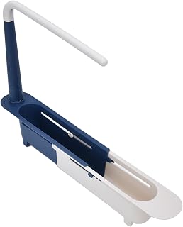 Sanpyl Adjustable Length Telescopic Sink Storage Rack, Expandable Under Sink Organizer with Large Capacity, PP Ventilated Design (Blue)