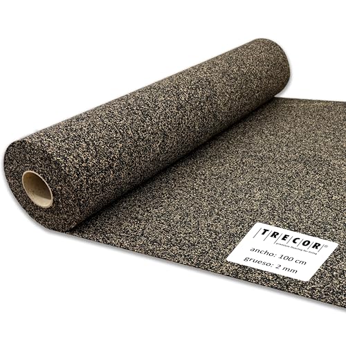Capa base de corcho de caucho TRECOR® [5 m²], extremadamente resistente, aislamiento acústico como base laminada/base de parquet/base de vinilo, aislamiento acústico superior (Espesor 2 mm, 1 m²)