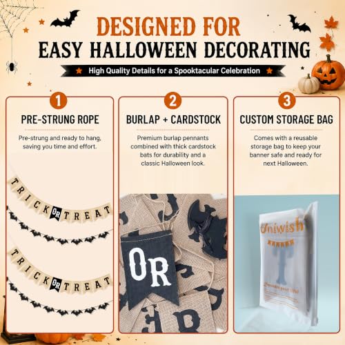 Image of Uniwish Trick or Treat Banner Garland Halloween Decorations for Mantel