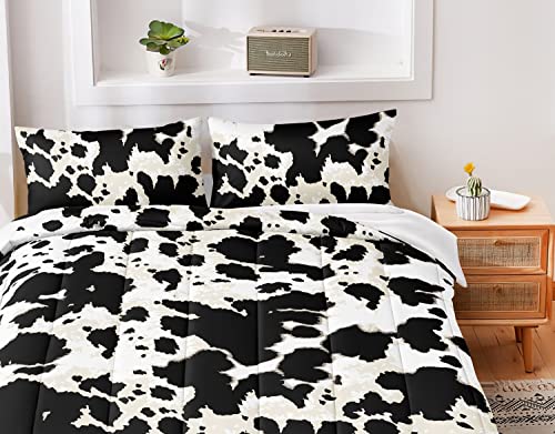 Bducok Cow Print Comforter Set Twin Set, Black White Tie Dye Cowhide Bedding Sets For Boys Kids Teens Room Decor Farmhouse Style Western Highland Cowhide Comforter Set (Highland Cow 30012 Twin Set) #TOP2