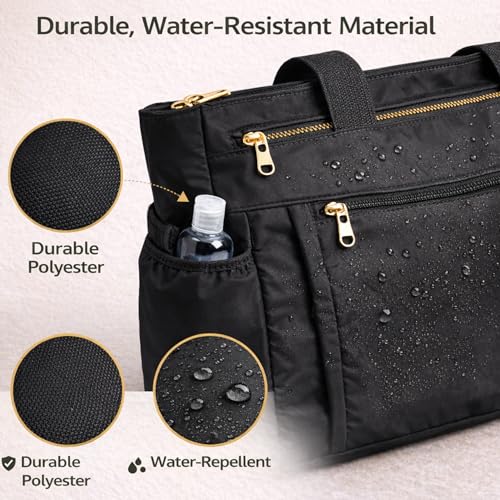 Image of LX LEKHX Tote Bag for Women | Lightweight Shoulder Handbag with 2 Main Zip Compartments & Multiple Pockets | Water Resistant Polyester Fabric | Office, Travel & Daily Use