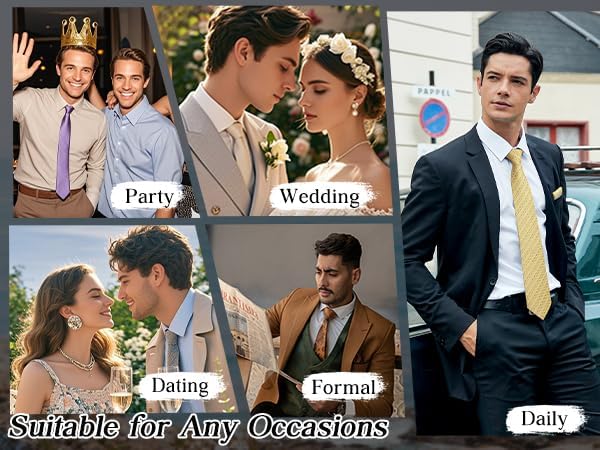 Enlision Ties for Men Plaid Stripe Tie Handkerchief Woven Classic Formal Necktie Pocket Square Clip Set - Image 6