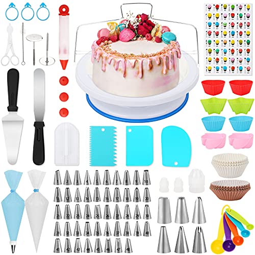Cake Decorating Supplies 220 Piece Cake Decorating Kit with a Rotating Cake Turntable, Cake Decorating, Baking Supplies Set with 48 Different Size Nozzles, Good Gifts for Beginners and Cake Lovers
