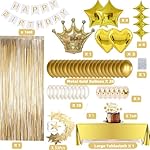 Golden Birthday Decorations Set - Gold Party Decorations with Banner, Crown Balloon，Balloon Arch, Curtains Background, Tablecloth, Cake Topper, Confetti Balloons for Boys Girls Men Women Party - Image 2