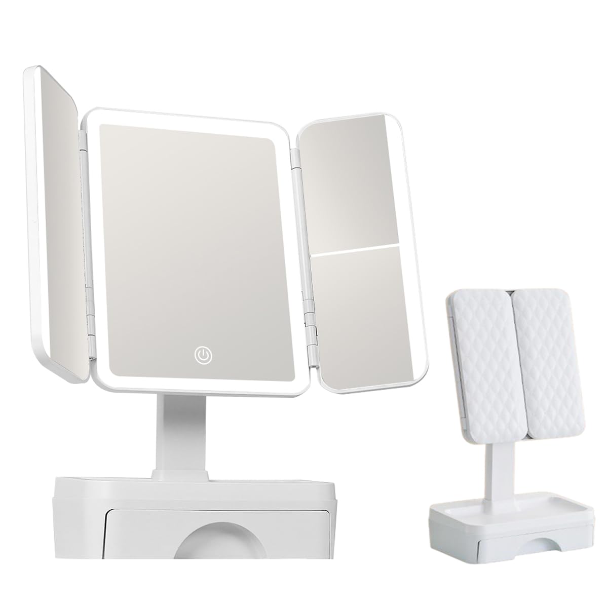 ZXCFBEA Tri Fold Lighted Makeup Mirror with Storage & 3X Magnification, Small Vanity Mirr…