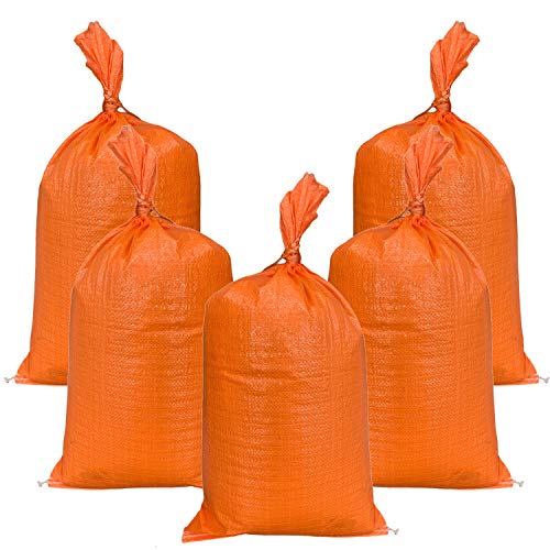 AK TRADING CO. 14" x 26" Poly Sandbags W/UV Protection & Built-in Ties - Flood Water Barrier - Tent Sandbags - Orange