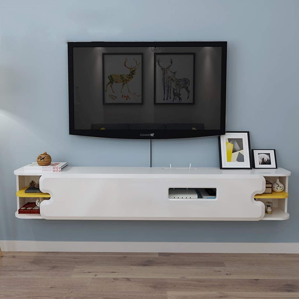 An Der Wand Montierter Schwebender Tv-Ständer Mit 2 Schichten Weißer Medienkonsole Für Xbox One/Ps4/Kabelbox/Dvd-Player/Spielekonsole, Wandhalterung