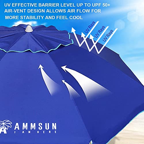 AMMSUN 6.5 ft Heavy Duty Beach Umbrella for Sand with tilt Air Vent Sun Shelter, UV 50+ Protection Outdoor Sunshade Umbrellas and Parasols with Carry Bag for Patio Garden Beach Pool Backyard Navy