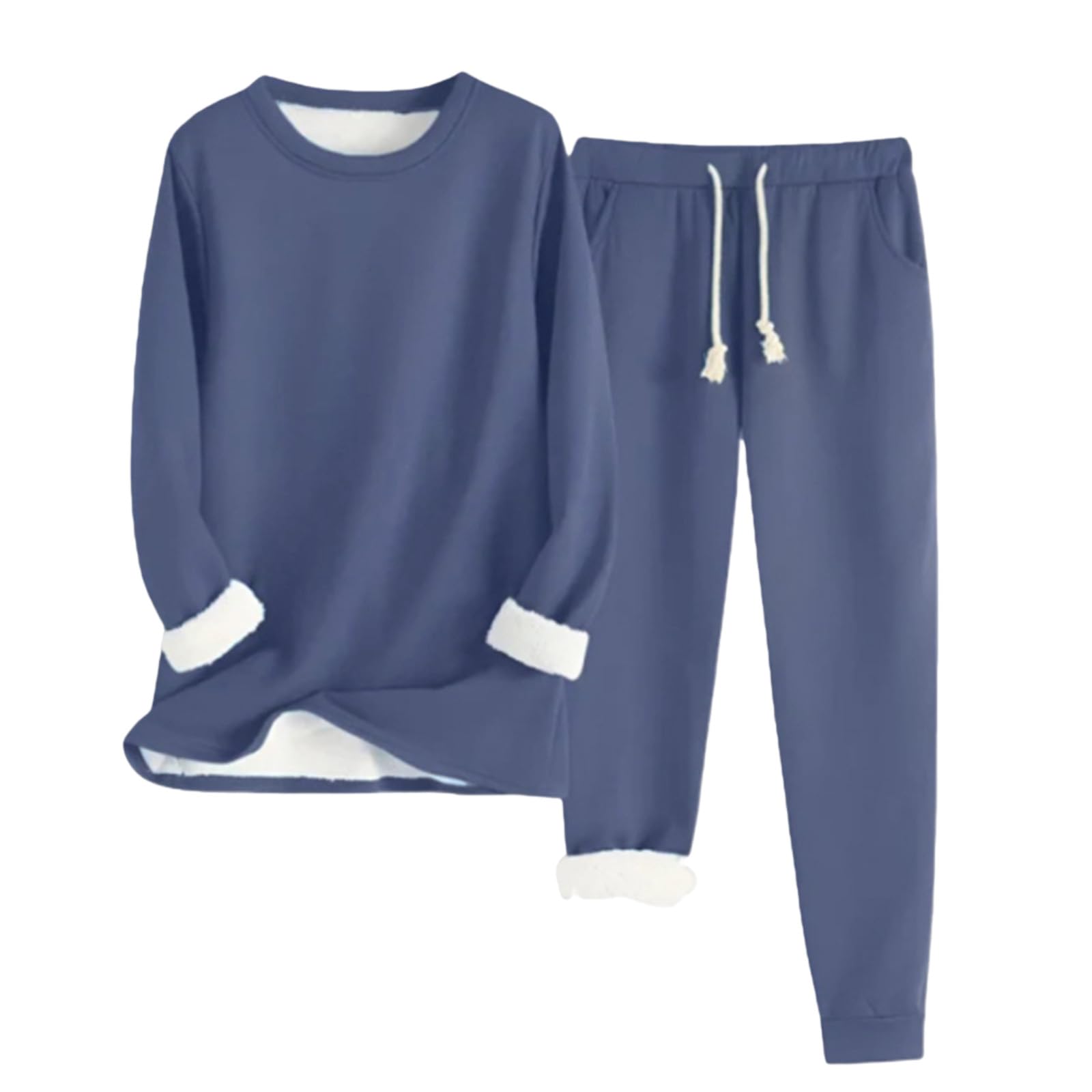 Conjunto de Pijama de Sudadera y Pantalones con Forro para Mujer para Calidez Invernal con Traje de Felpa Tops cómodos y Holgados Ropa de Estar por casa cálida de Invierno para Mujer