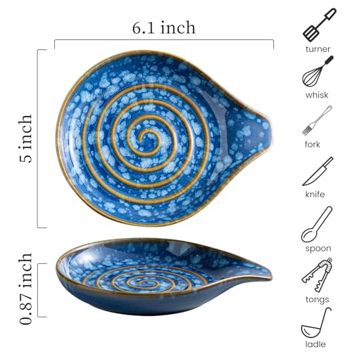 Image of LAUCHUH Spoon Rest for Stove Top, 5 inch Ceramic Spoon Holder Large Cooking Utensil Holder for Kitchen Countertops, Ladle, Cooking Spoons, Spatula, Tongs, Heat-Resistant, Starry Blue