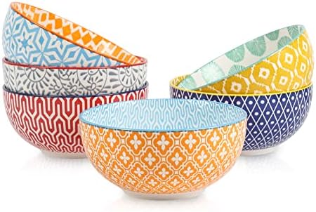 Selamica Ceramic Cereal Bowls Set of 6, 24 Oz Deep Soup Bowls for Kitchen, 5.9 Inch Dessert Bowls for Salad, Pasta, Oatmeal, Ramen, Microwave Dishwasher Safe, Gift, Set of 6, Assorted Colors