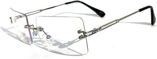 Miniatura 4 de V.W.E. Gafas de lectura bifocales de metal sin montura para hombre, con bloqueo azul, rectangulares, transparentes, protección UV