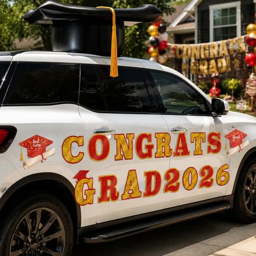 Xuhal 2026 Graduation Car Decoration 23'' Large Inflatable Grad Cap Car Decor Congrats Grad Letter 2026 PVC Inflatable Cap for Senior High School Collage Graduation Parade Party Decor(Red, Gold) by Xuhal - Image 4
