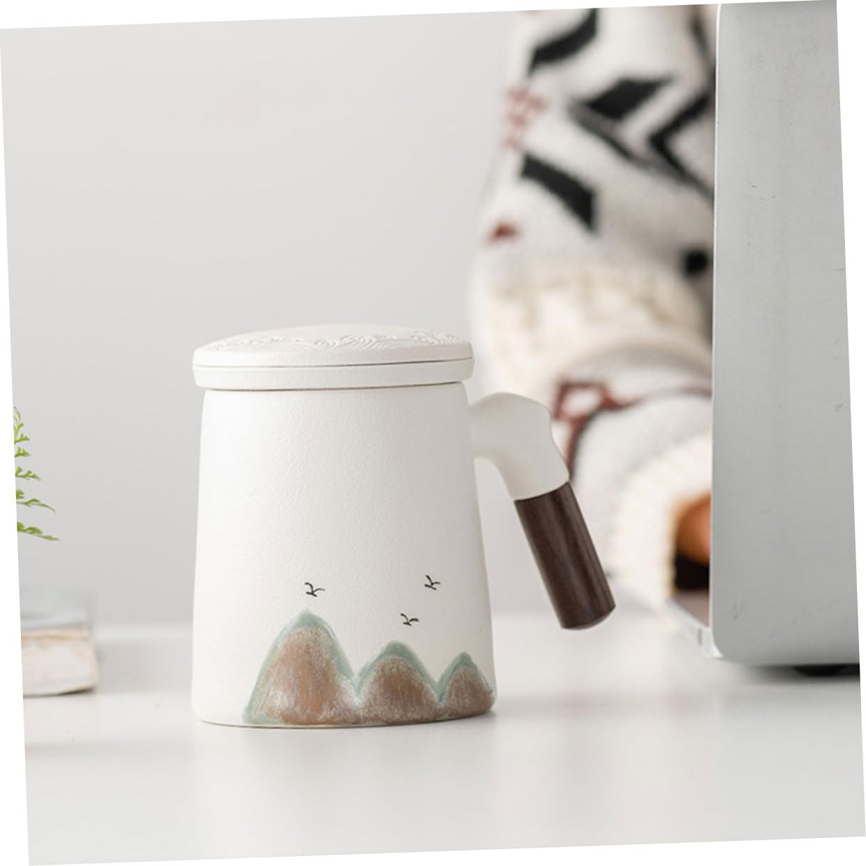 Hemobllo Taza de Cerámica con Tapa y Filtro Integrado Taza Pequeña para Té con Infusor Adecuado para Preparar y Filtrar Hojas Sueltas el Hogar