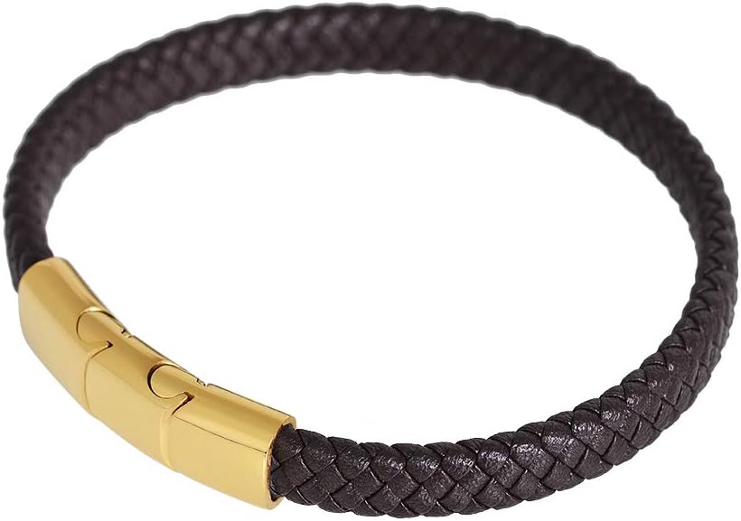 Geoffrey Beene Men's Braided Genuine Leather Bracelet with Stainless Steel Closure - Image 3