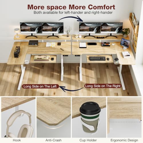 Image of Acrolix 59 inch L Shaped Standing Desk with Shelves Keyboard Tray,Oak