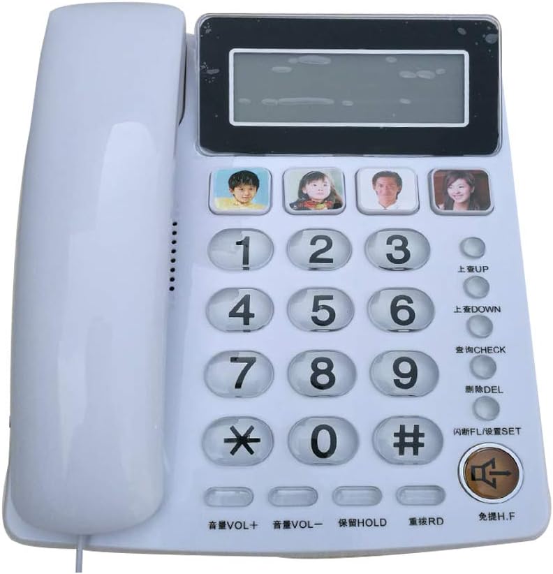 PHONE with speaker/Big Button hearing aid. 4 large and easy to set photo memory buttons for quick one-touch dialing. （white）