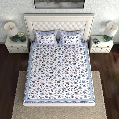 Image of La Verne 140 TC 100% Cotton King Size Jaipuri Rajasthani Print Bedsheet with 2 Pillow Covers (Purple)