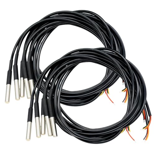 Image of Diymore DS18B20 Temperature Sensors,10 PCS 1M Waterproof Digital Probes with Stainless Steel Cable for Arduino, Raspberry Pi & Shelly Projects