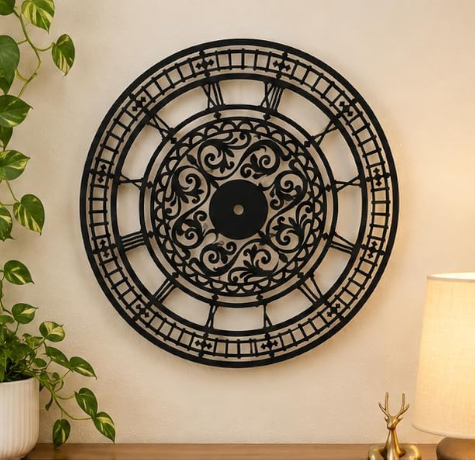 Decorative Wall Clock Frame with Roman Numerals, Black