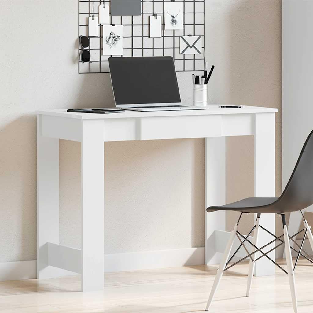 Escritorio blanco de madera 100 x 45 x 75 cm con gran superficie de trabajo y espacio de almacenamiento, mesa de oficina versátil y mesa de juegos para oficina, salón, dormitorio