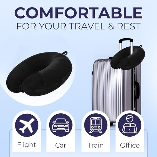 Image of U-Shaped Neck Pillow Soft Fiber Filled Travel Cushion with Snap Button, Comfortable Fabric, Neck Support for Flight, Bus, Car, Neck Pillow for Pain Relief (Black Combo)