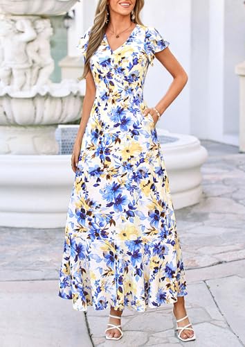 Image of PRETTYGARDEN Womens Summer Boho Floral Maxi Dress | V Neck Ruffle Sleeve Tiered A-Line Sundress, Lightweight Flowy Long Dresses for Spring Wedding Guest, Cocktail Party, Cruise