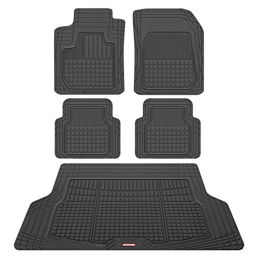 Motor Trend FlexTough Rubber Car Floor Mats with Cargo Trunk Liner, Trim to Fit Performance Plus Heavy Duty Liners for Auto SUV Truck Car Van, Thick & All Weather
