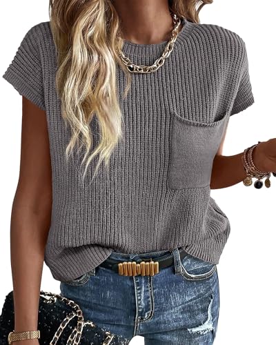 Image of KIRUNDO Summer Fall Short Sleeve Sweater for Women 2026 Casual Sweater Vest Cotton Knit Pullover Tank Tops Fashion Clothing